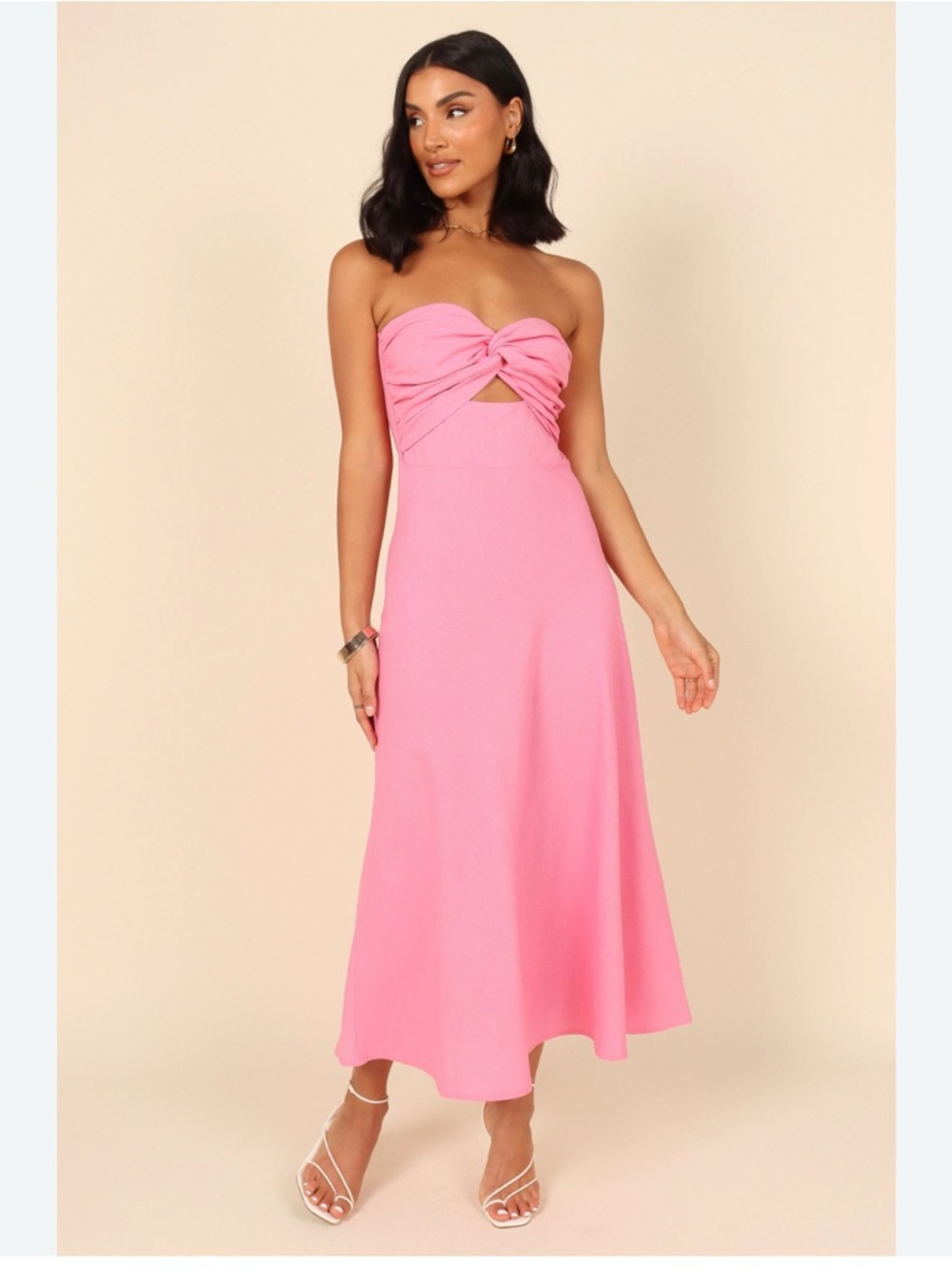 Petal and Pup Strapless Twist Front Pink Midi Dress